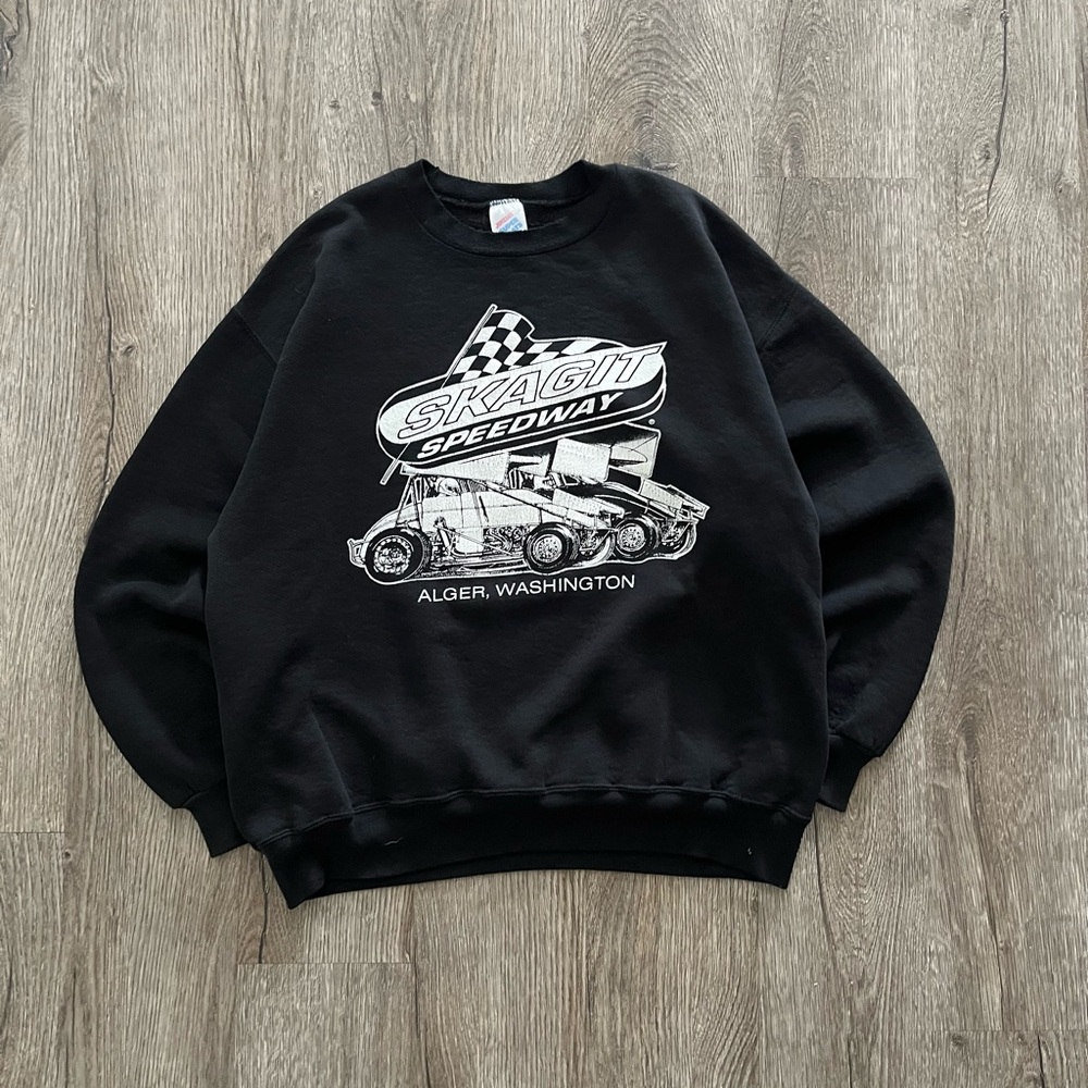 Hanes Black Crewneck Sweater with Skagit Speedway Design